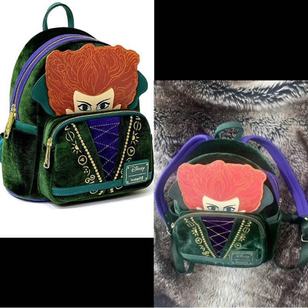 Loungefly Pristine Disney Hocus Pocus Winnie Velour Backpack-LIKE NEW - Picture 9 of 10